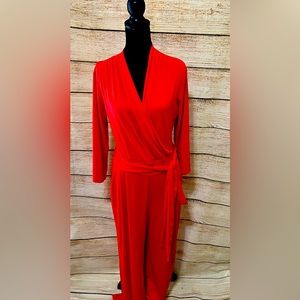 New York & Company long sleeve jumpsuit red red-orange XL